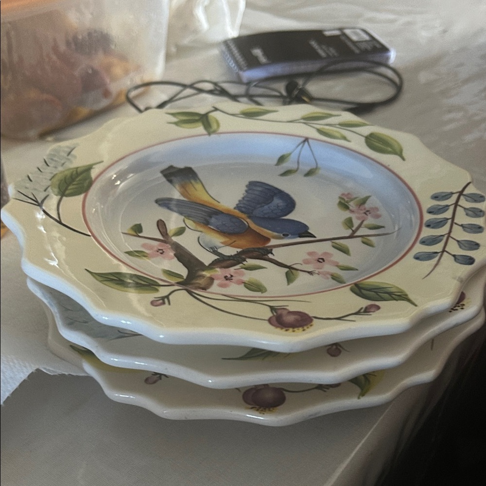 Home Interiors Blue Bird Floral Dinner Plates